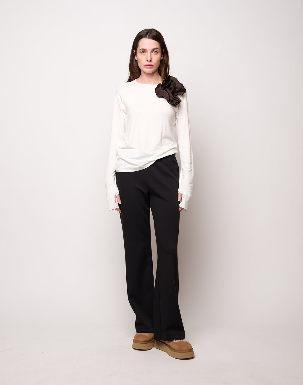 DOUUOD Maglia in Jersey di Viscosa Stretch Latte