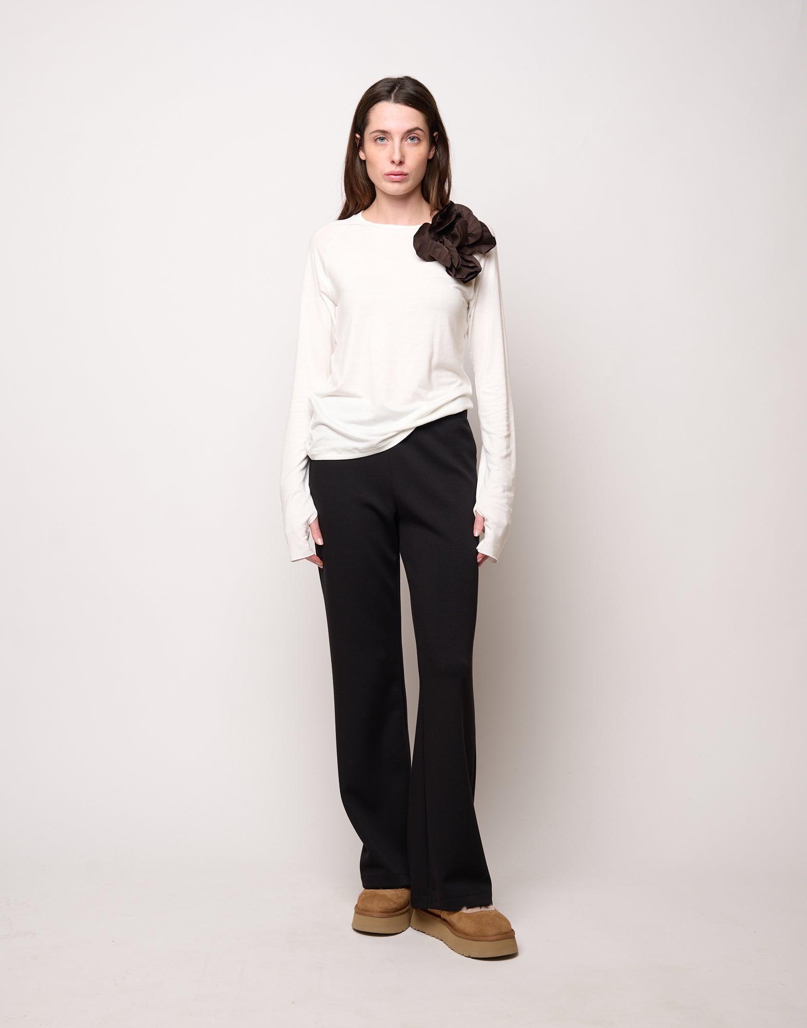 DOUUOD Maglia in Jersey di Viscosa Stretch Latte