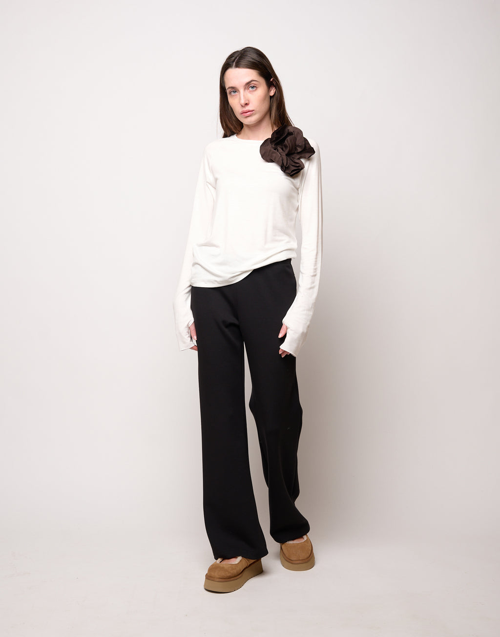 DOUUOD Maglia in Jersey di Viscosa Stretch Latte