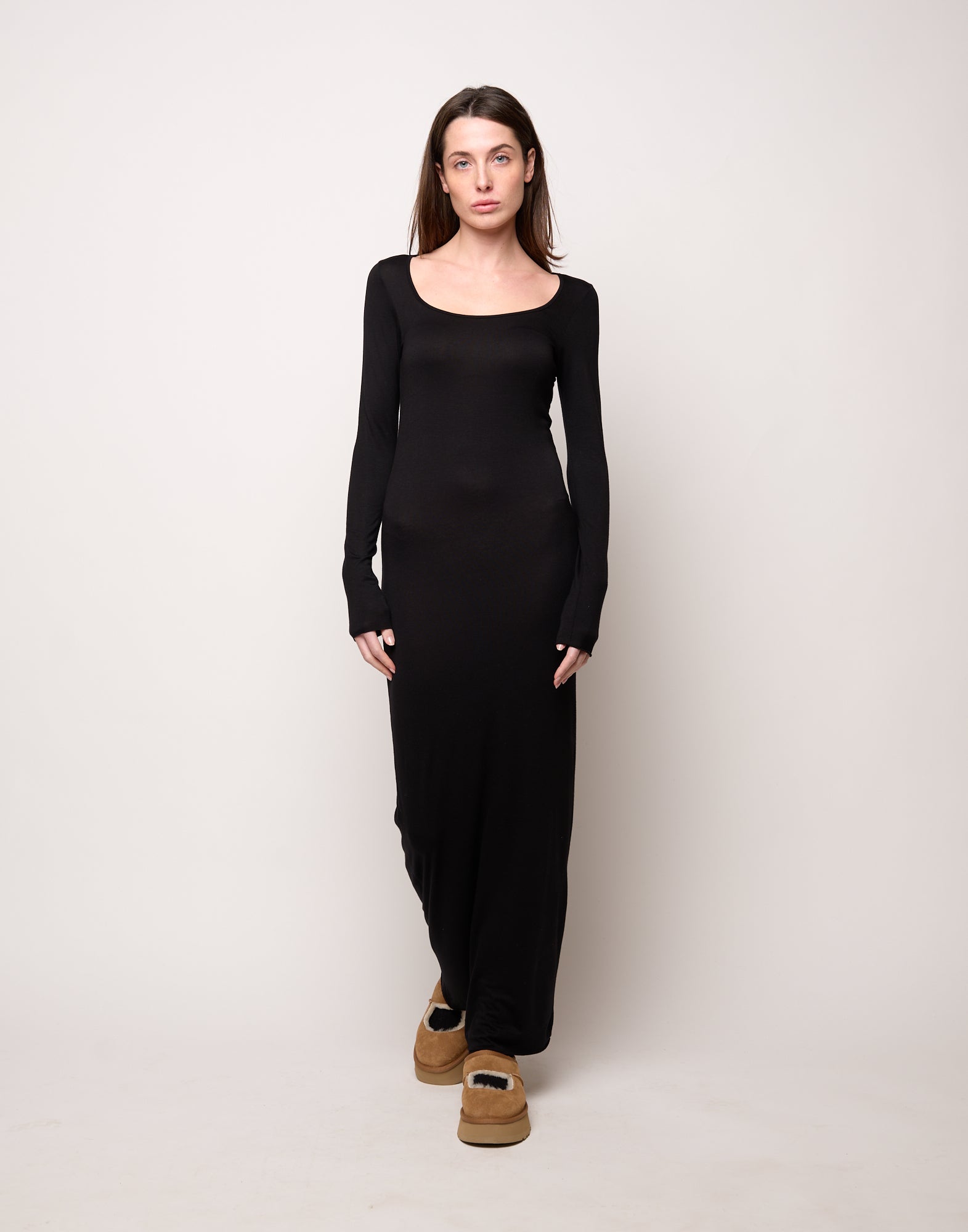 DOUUOD Abito T-Shirt Lungo con Scollo Quadrato Nero