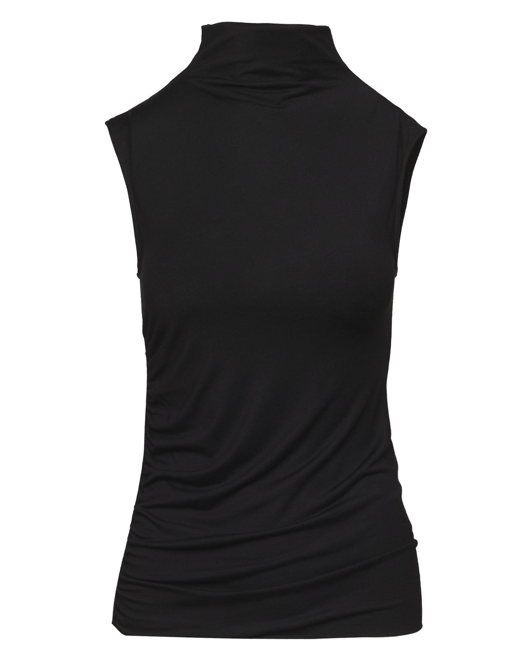 DOUUOD Top Smanicato con Drappeggio al Fianco e Collo Lupetto Nero