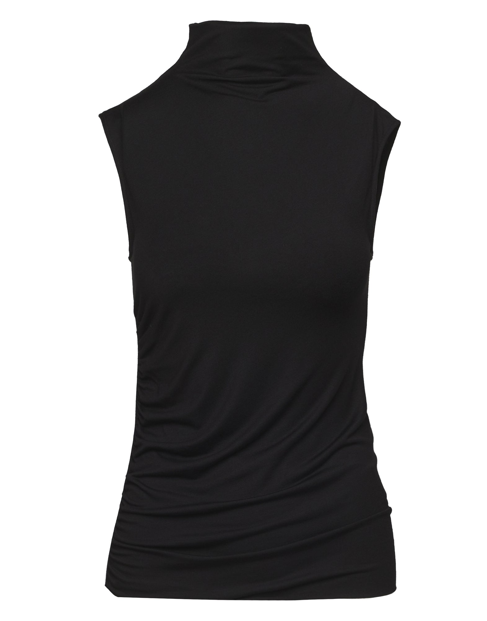 DOUUOD Top Smanicato con Drappeggio al Fianco e Collo Lupetto Nero