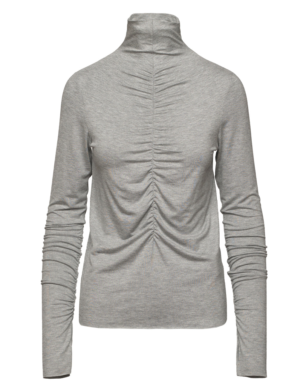DOUUOD T-Shirt Collo Alto con Drappeggio Frontale e Maniche Lunghe Grigio Perla Melange