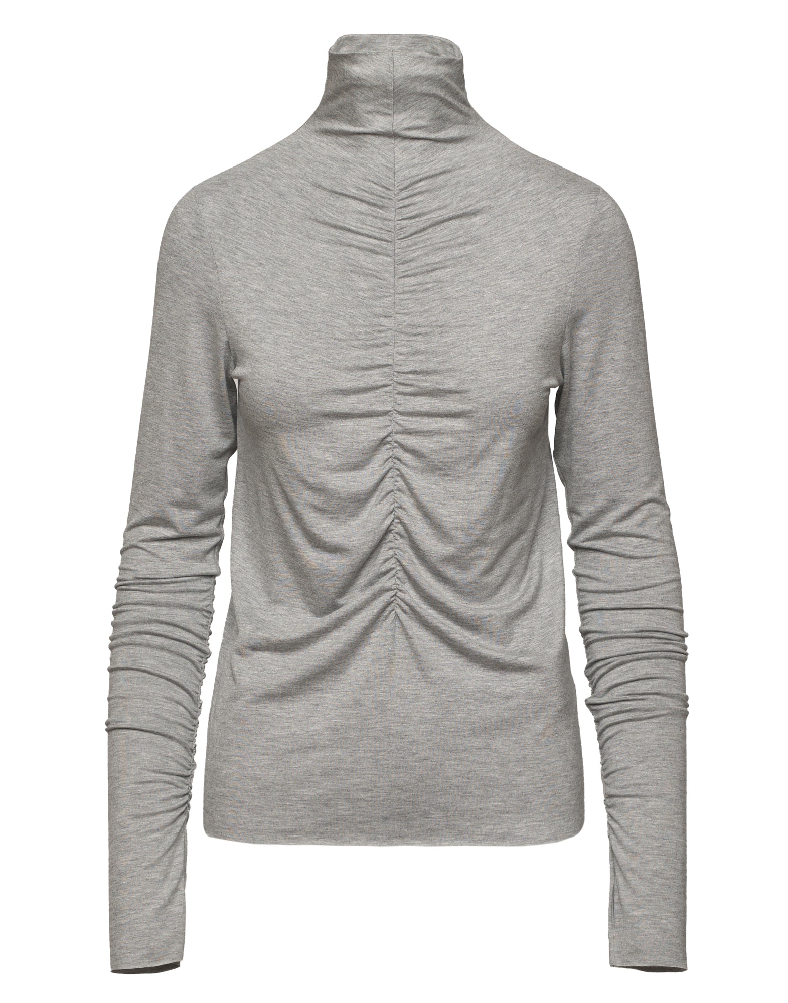 DOUUOD T-Shirt Collo Alto con Drappeggio Frontale e Maniche Lunghe Grigio Perla Melange