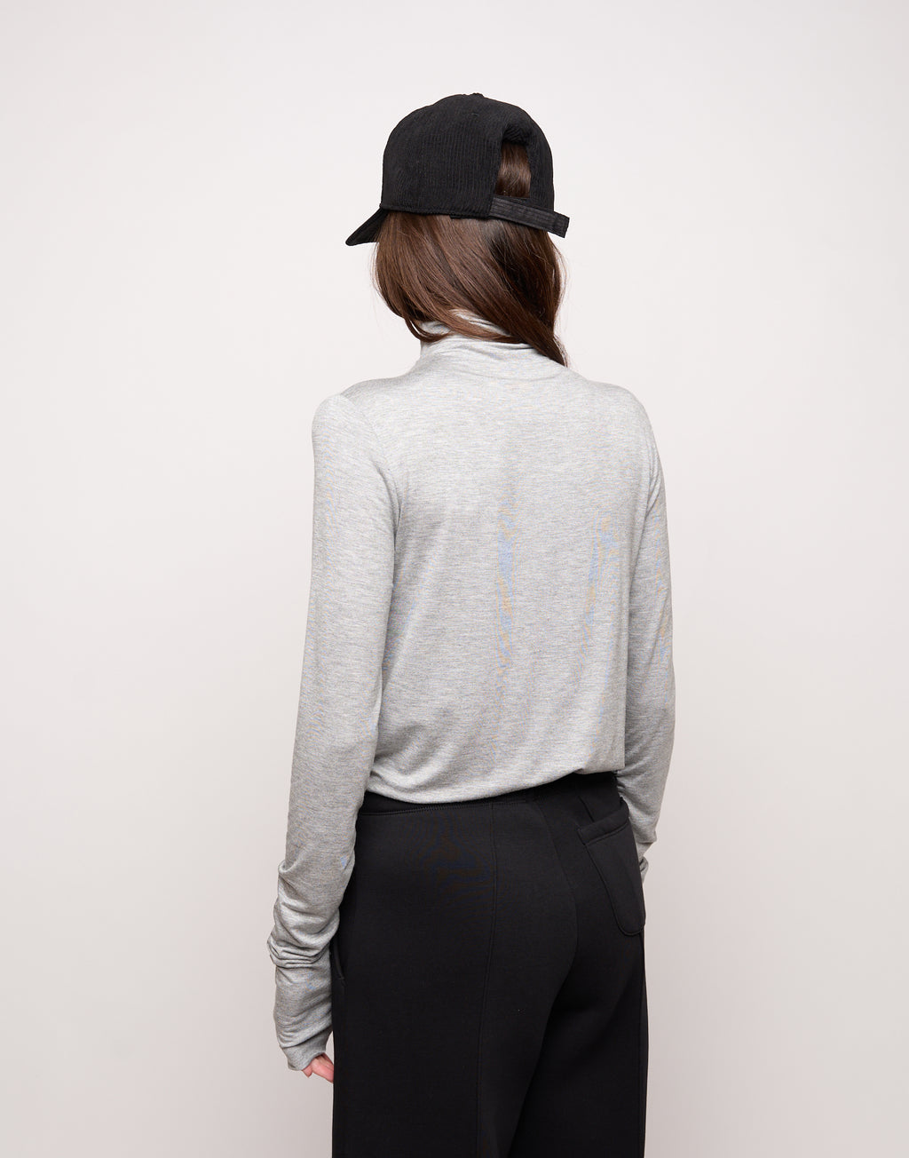 DOUUOD T-Shirt Collo Alto con Drappeggio Frontale e Maniche Lunghe Grigio Perla Melange