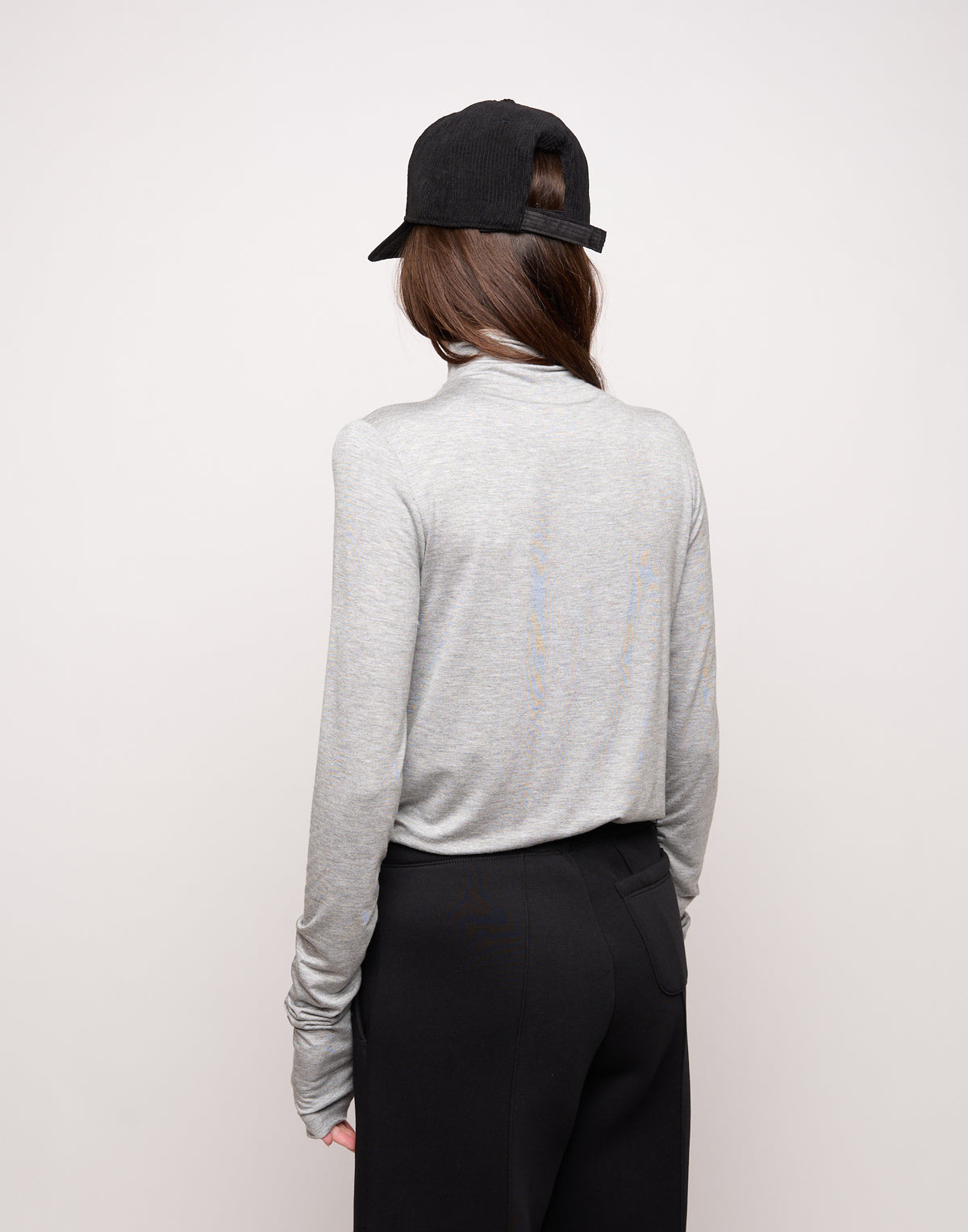 DOUUOD T-Shirt Collo Alto con Drappeggio Frontale e Maniche Lunghe Grigio Perla Melange