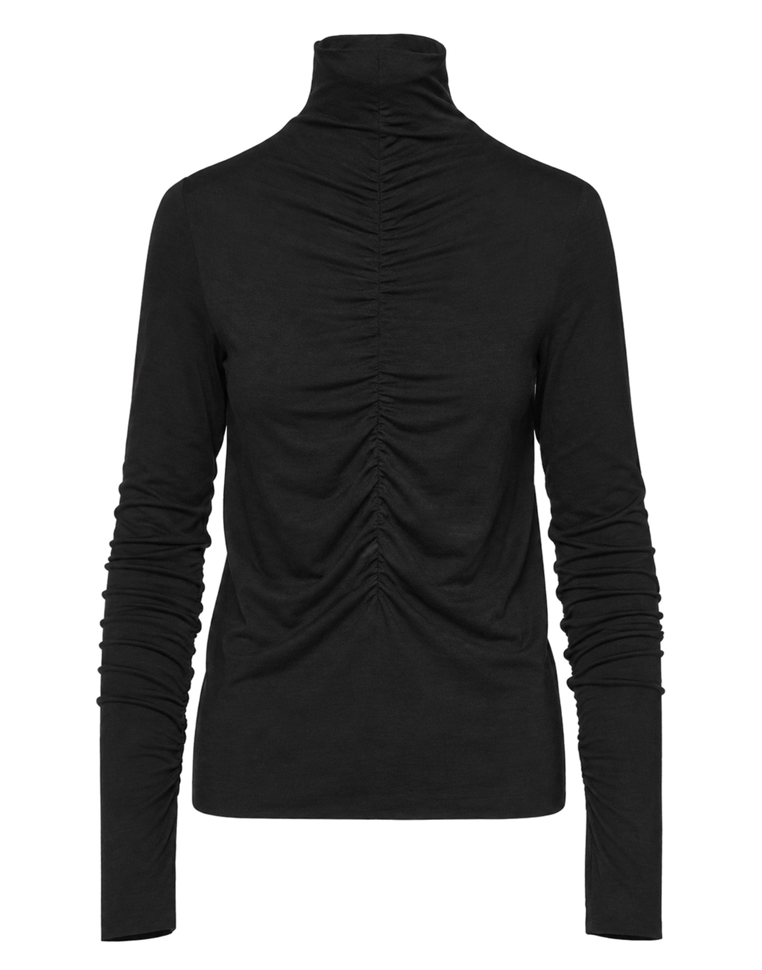 DOUUOD T-Shirt Collo Alto con Drappeggio Frontale e Maniche Lunghe Nero