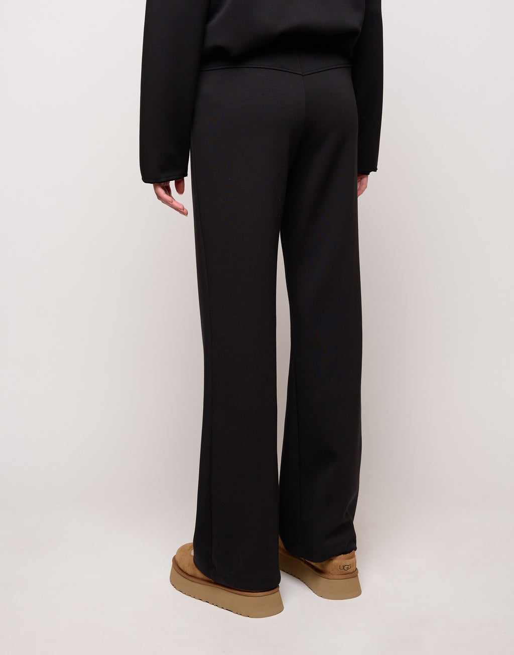 DOUUOD Pantalone Flare in Scuba con Taglio Carré Nero