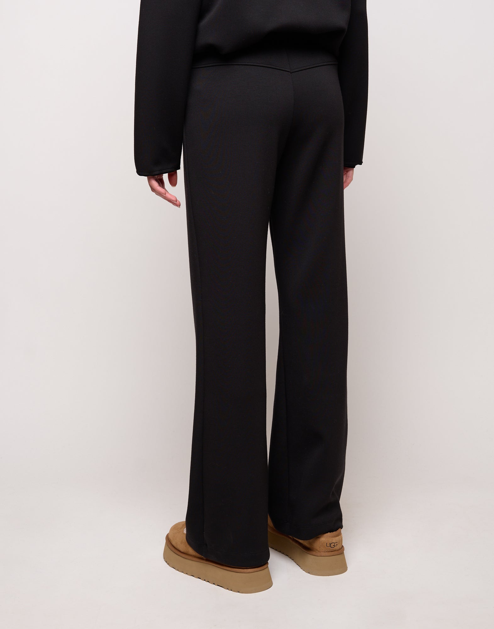 DOUUOD Pantalone Flare in Scuba con Taglio Carré Nero