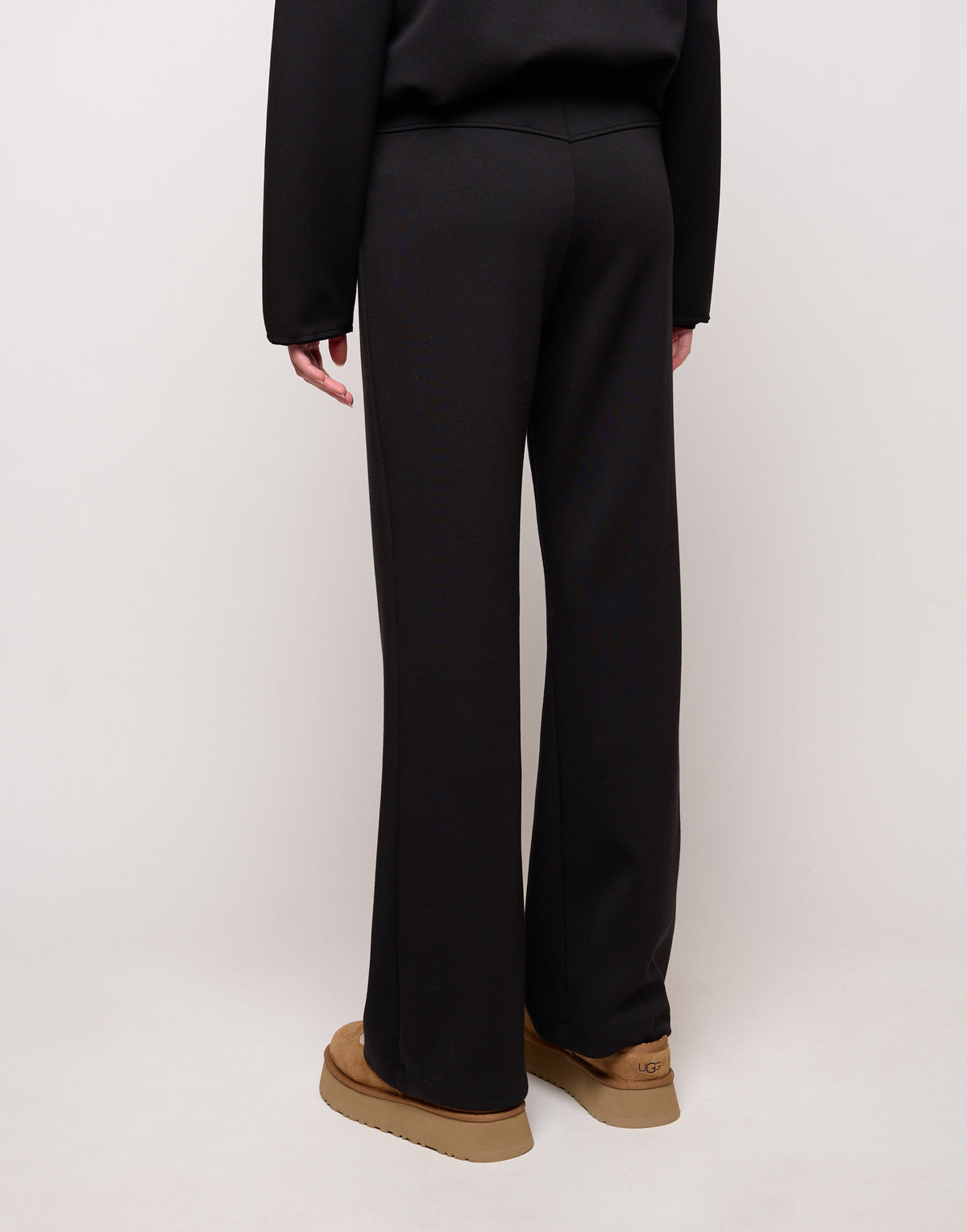 DOUUOD Pantalone Flare in Scuba con Taglio Carré Nero