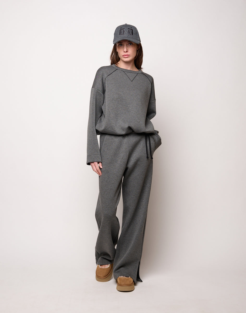 DOUUOD Pantalone Ampio con Zip al Fondo e Coulisse Laterale Grigio Fumo
