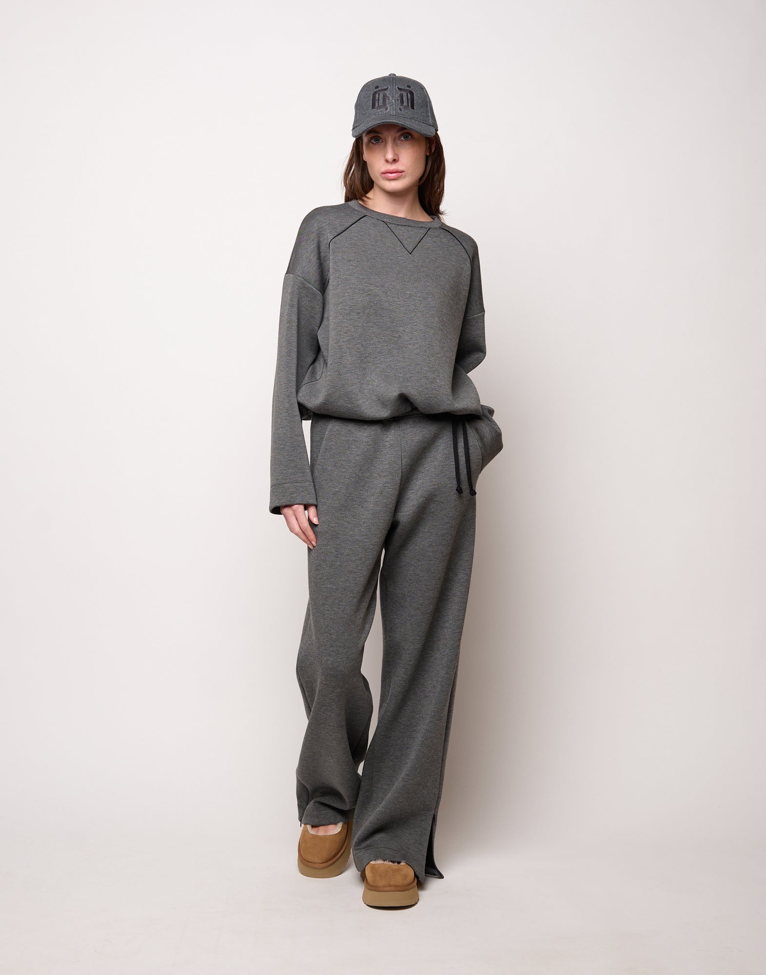 DOUUOD Pantalone Ampio con Zip al Fondo e Coulisse Laterale Grigio Fumo