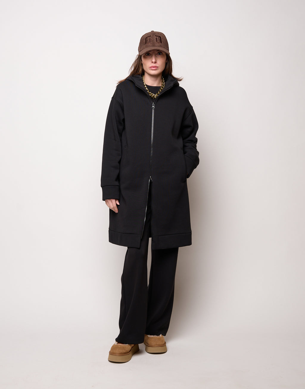 DOUUOD Cappottino in Felpa con Cappuccio e Zip Nero