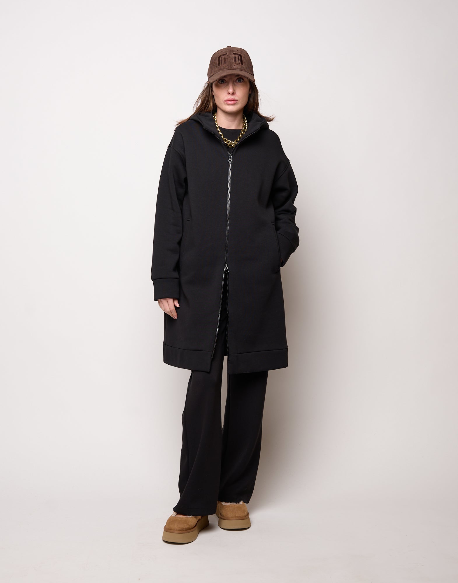 DOUUOD Cappottino in Felpa con Cappuccio e Zip Nero