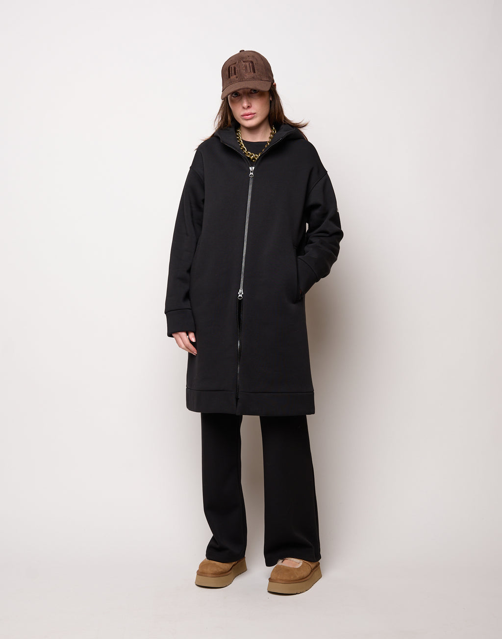 DOUUOD Cappottino in Felpa con Cappuccio e Zip Nero