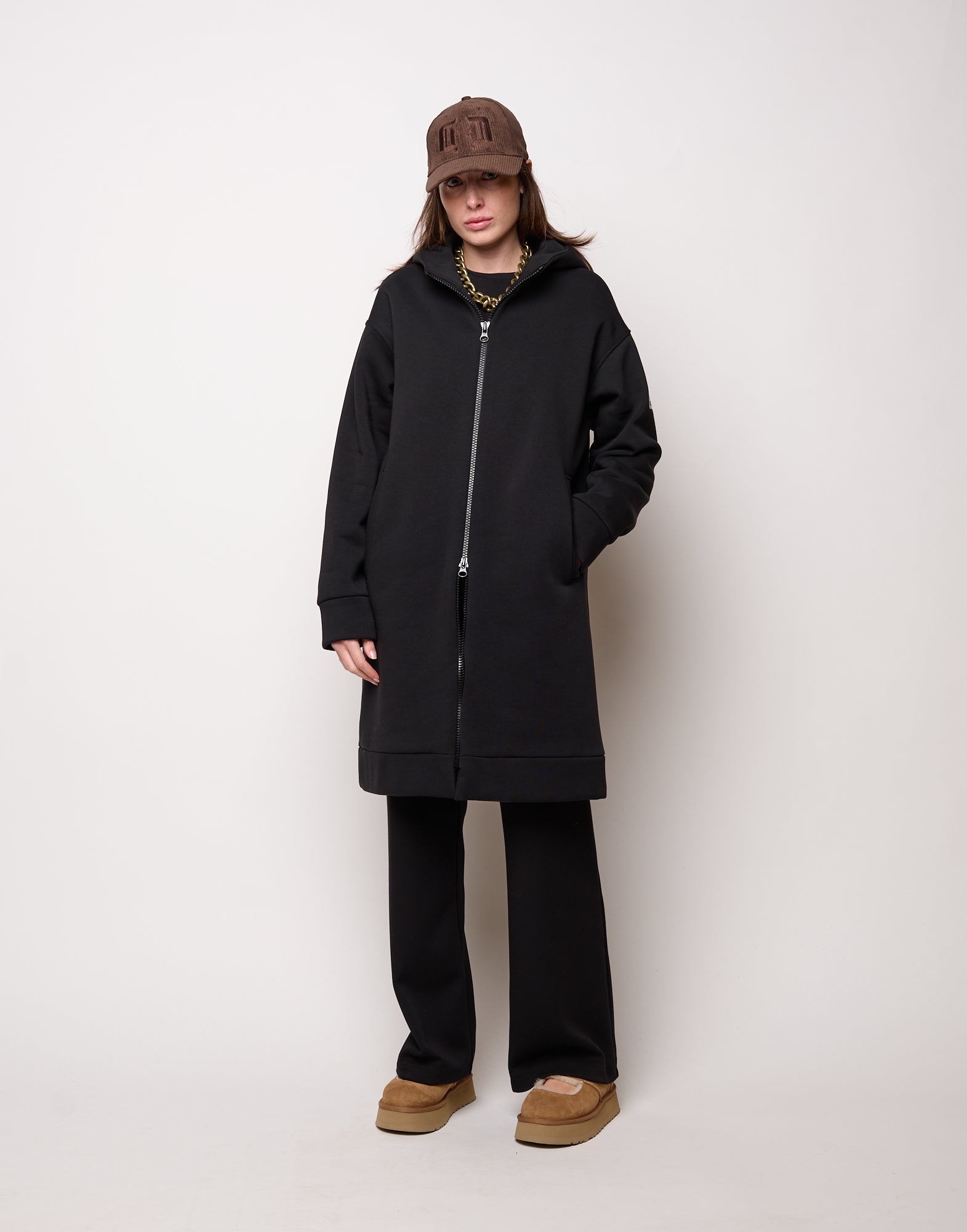 DOUUOD Cappottino in Felpa con Cappuccio e Zip Nero