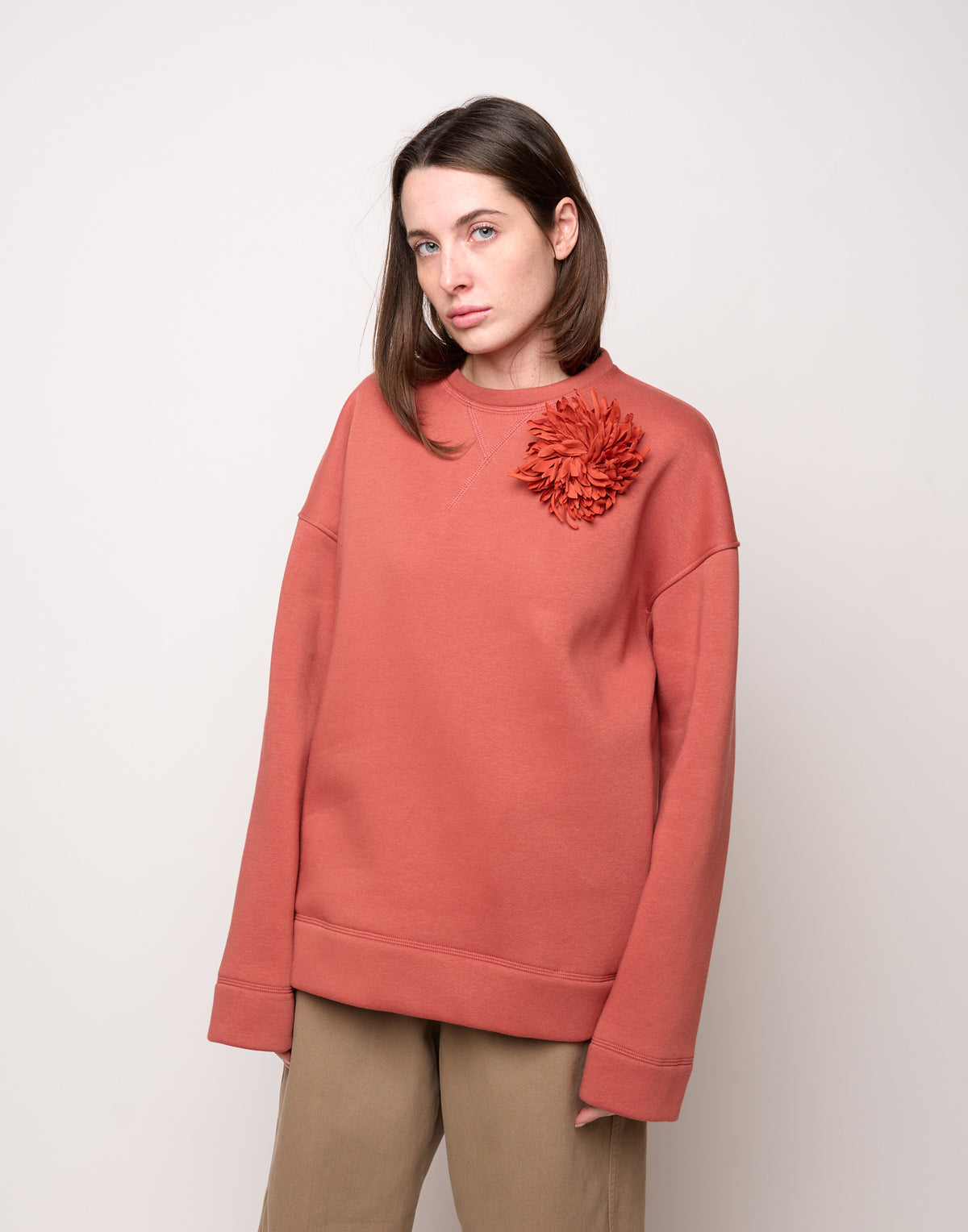 DOUUOD Felpa Girocollo in Felpa Soft Rust
