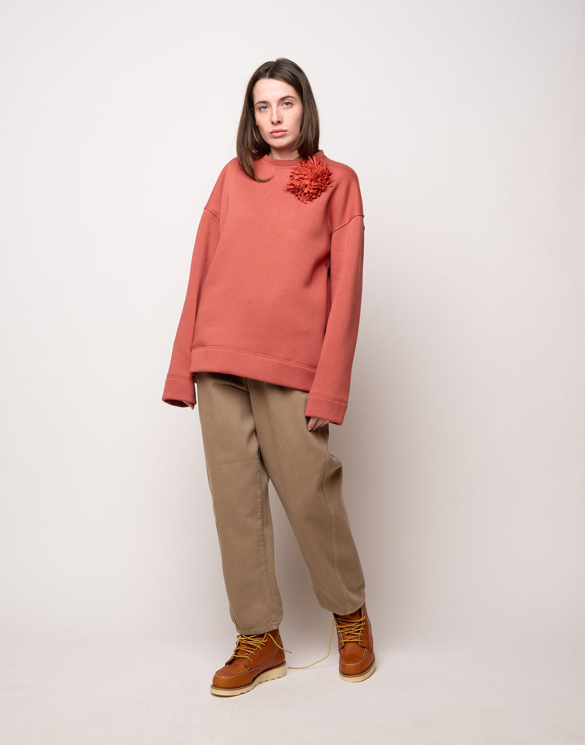 DOUUOD Felpa Girocollo in Felpa Soft Rust