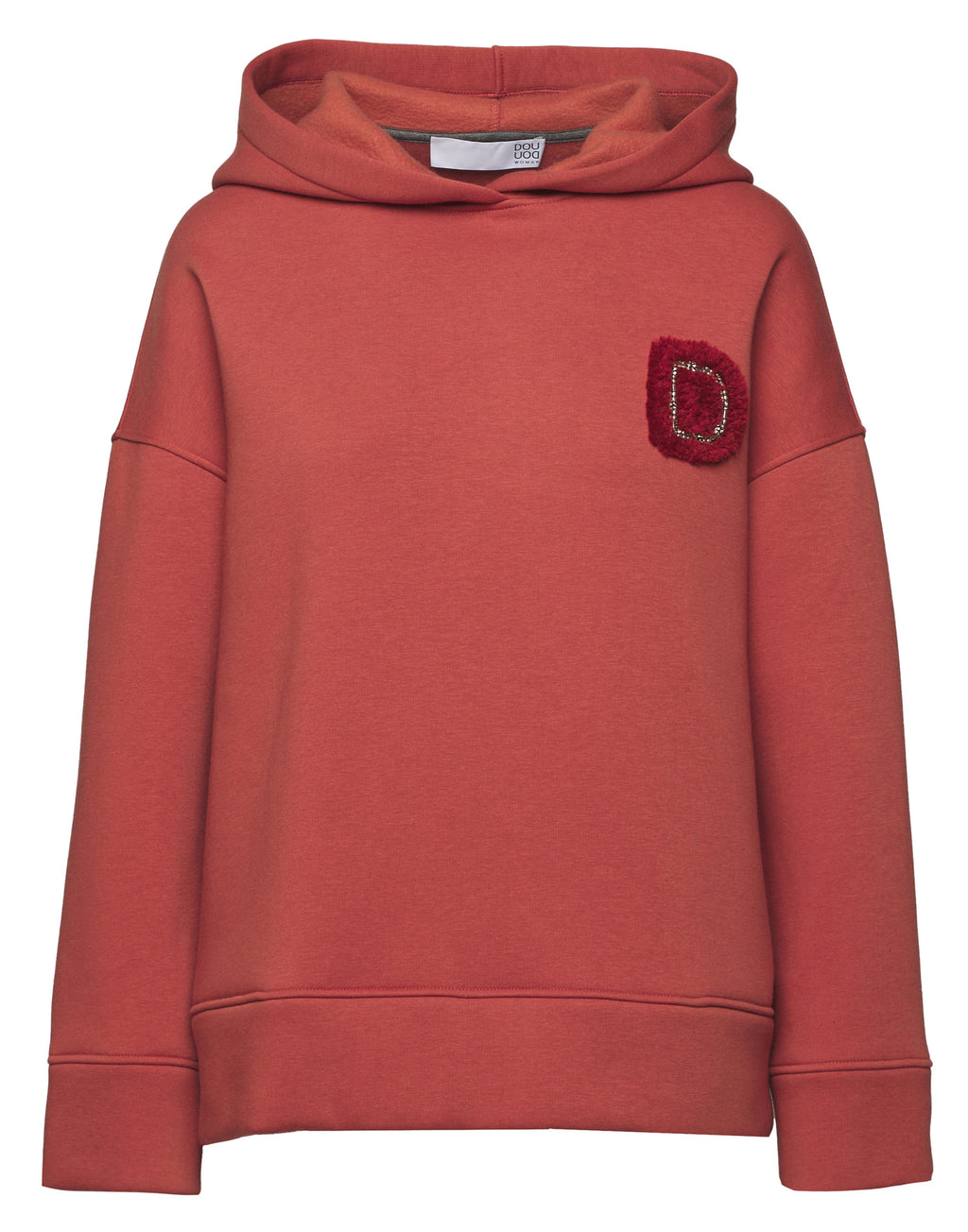 DOUUOD Felpa con Cappuccio e Patch Ricamata Rust