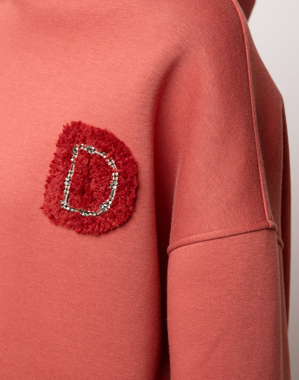 DOUUOD Felpa con Cappuccio e Patch Ricamata Rust