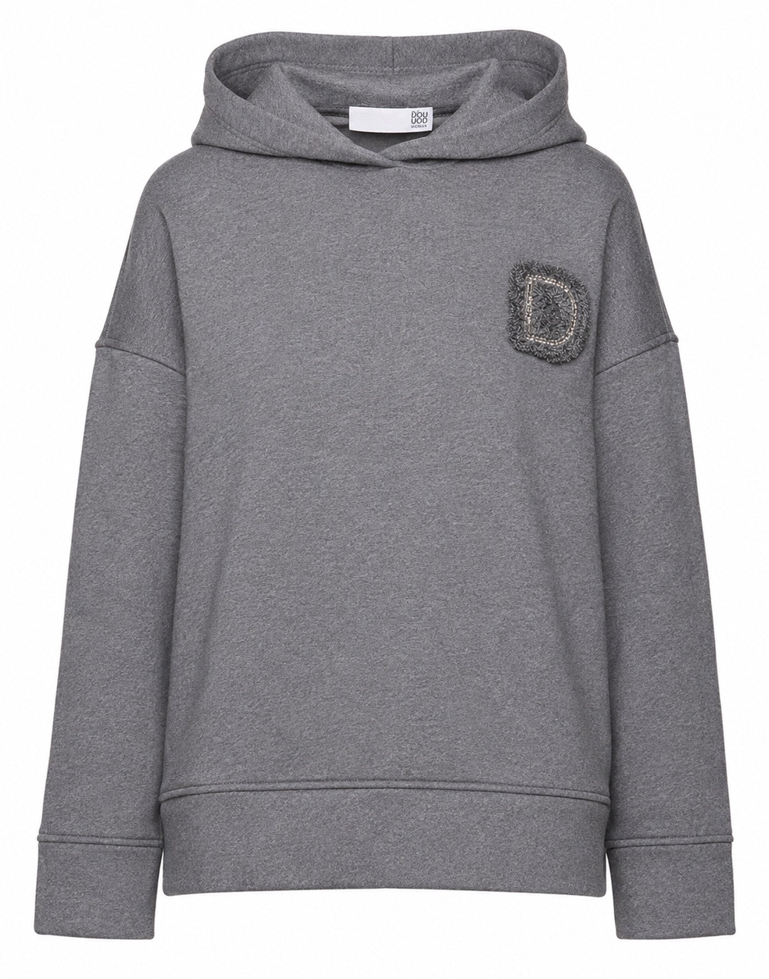 DOUUOD Felpa con Cappuccio e Patch Ricamata Grigio Melange