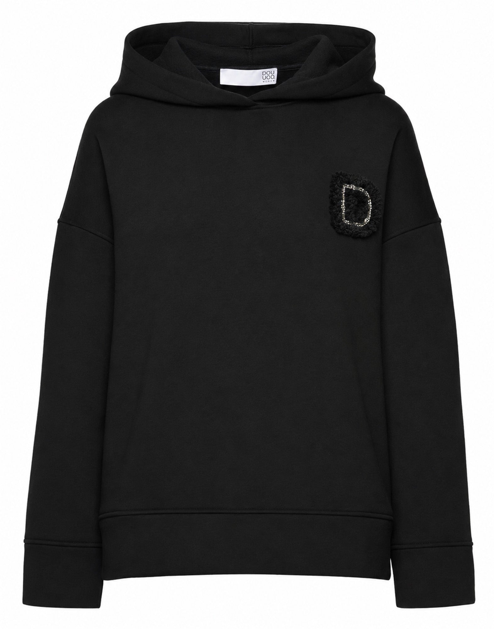DOUUOD Felpa con Cappuccio e Patch Ricamata Nera