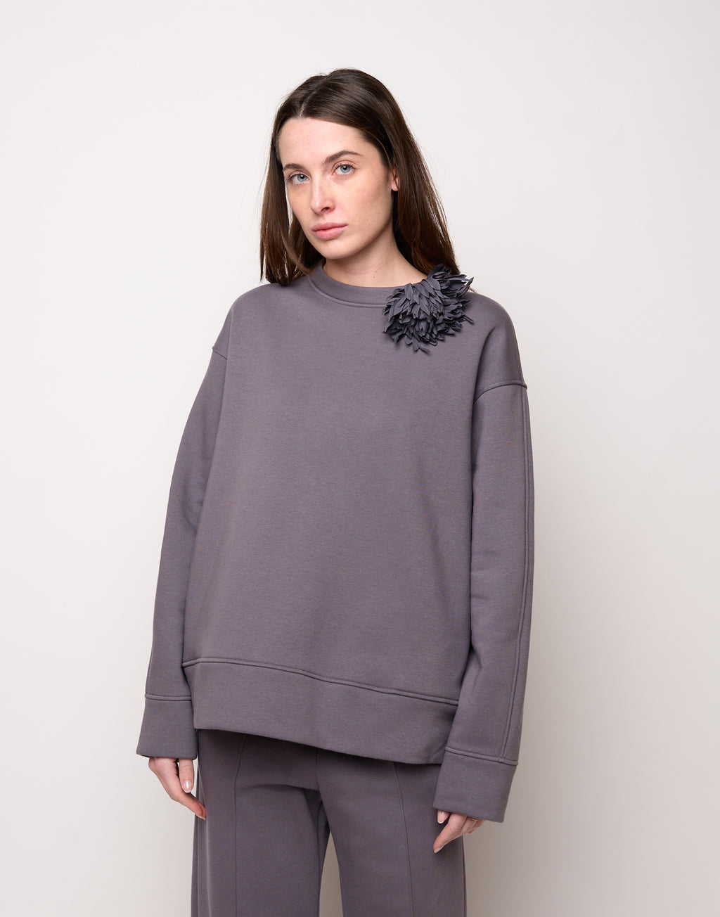 DOUUOD Felpa Girocollo in Felpa Soft Grigio Delfino