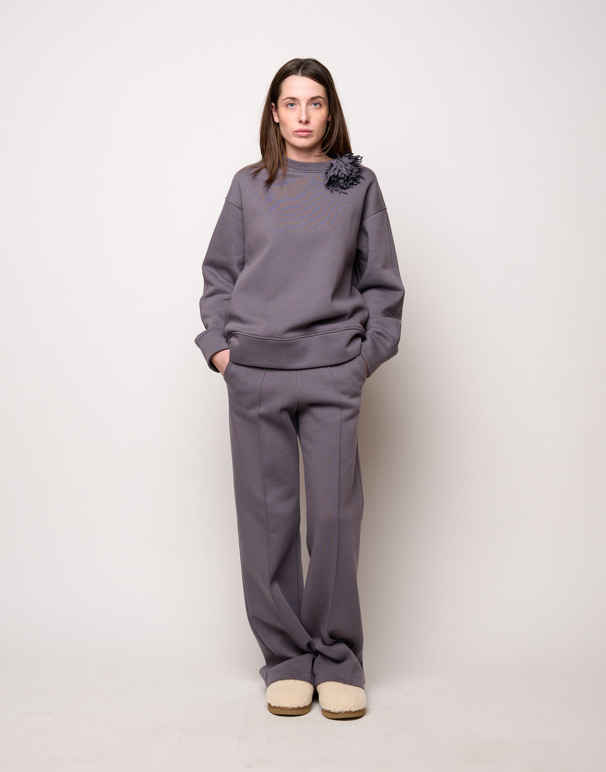 DOUUOD Felpa Girocollo in Felpa Soft Grigio Delfino