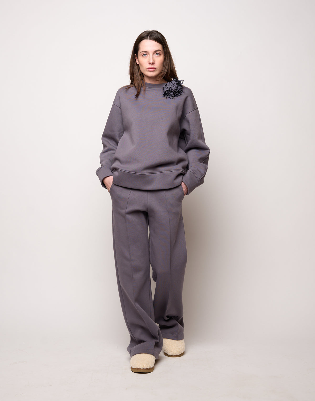 DOUUOD Felpa Girocollo in Felpa Soft Grigio Delfino