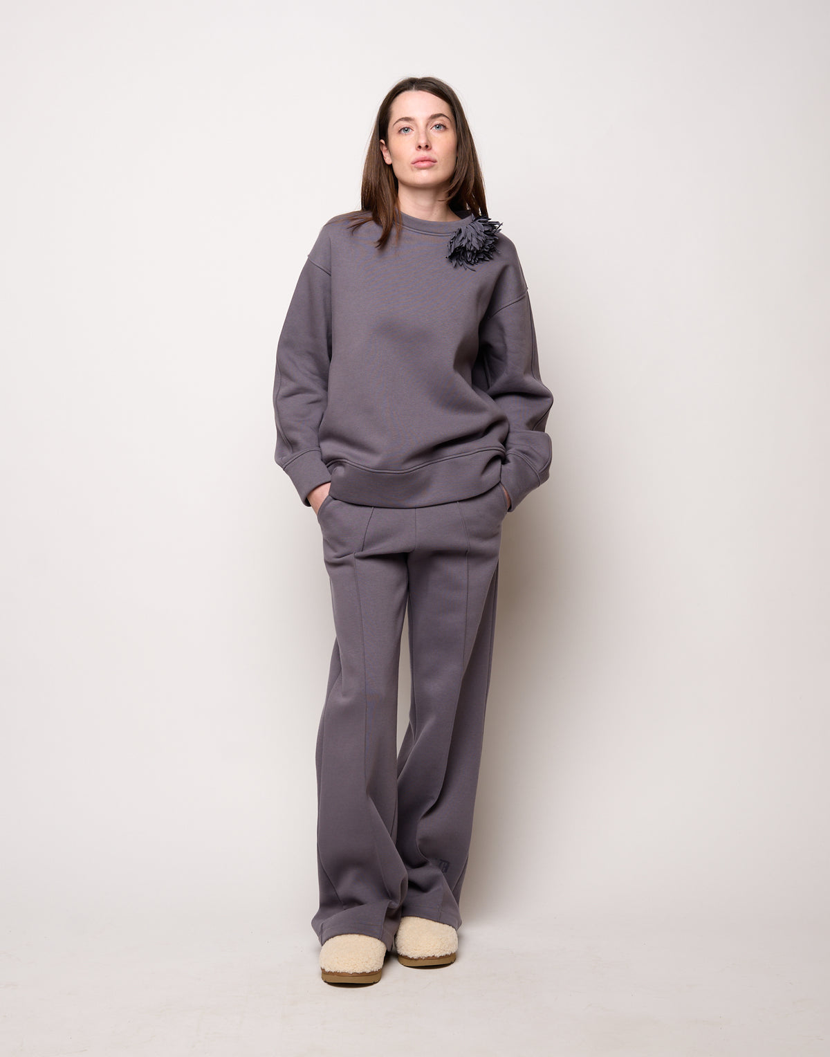 DOUUOD Pantalone Flare in Felpa Soft con Tasche alla Francese Grigio