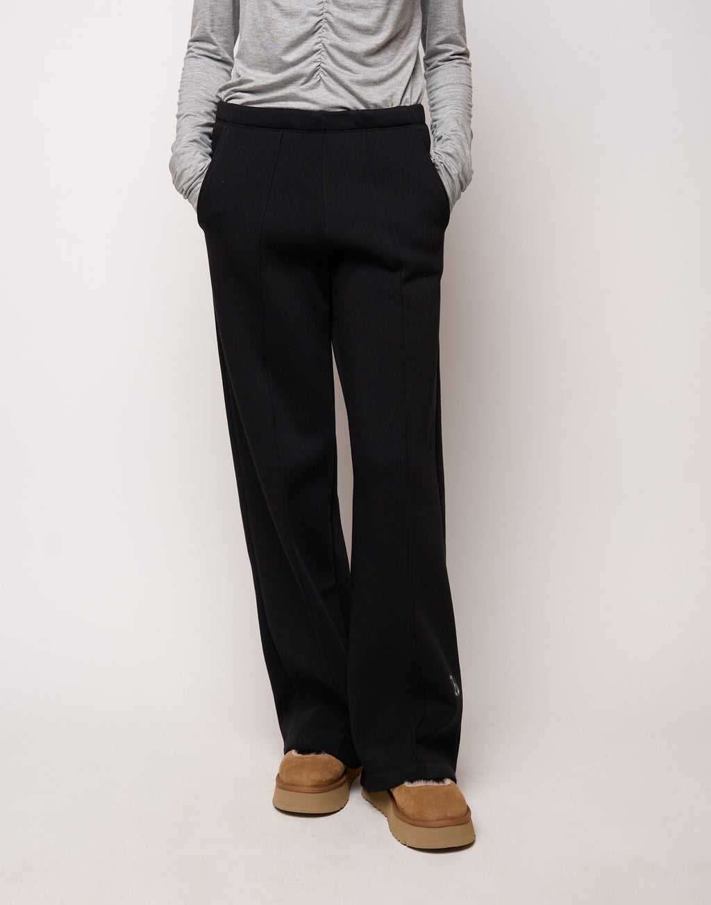 DOUUOD Pantalone Flare in Felpa Soft con Tasche alla Francese Nero