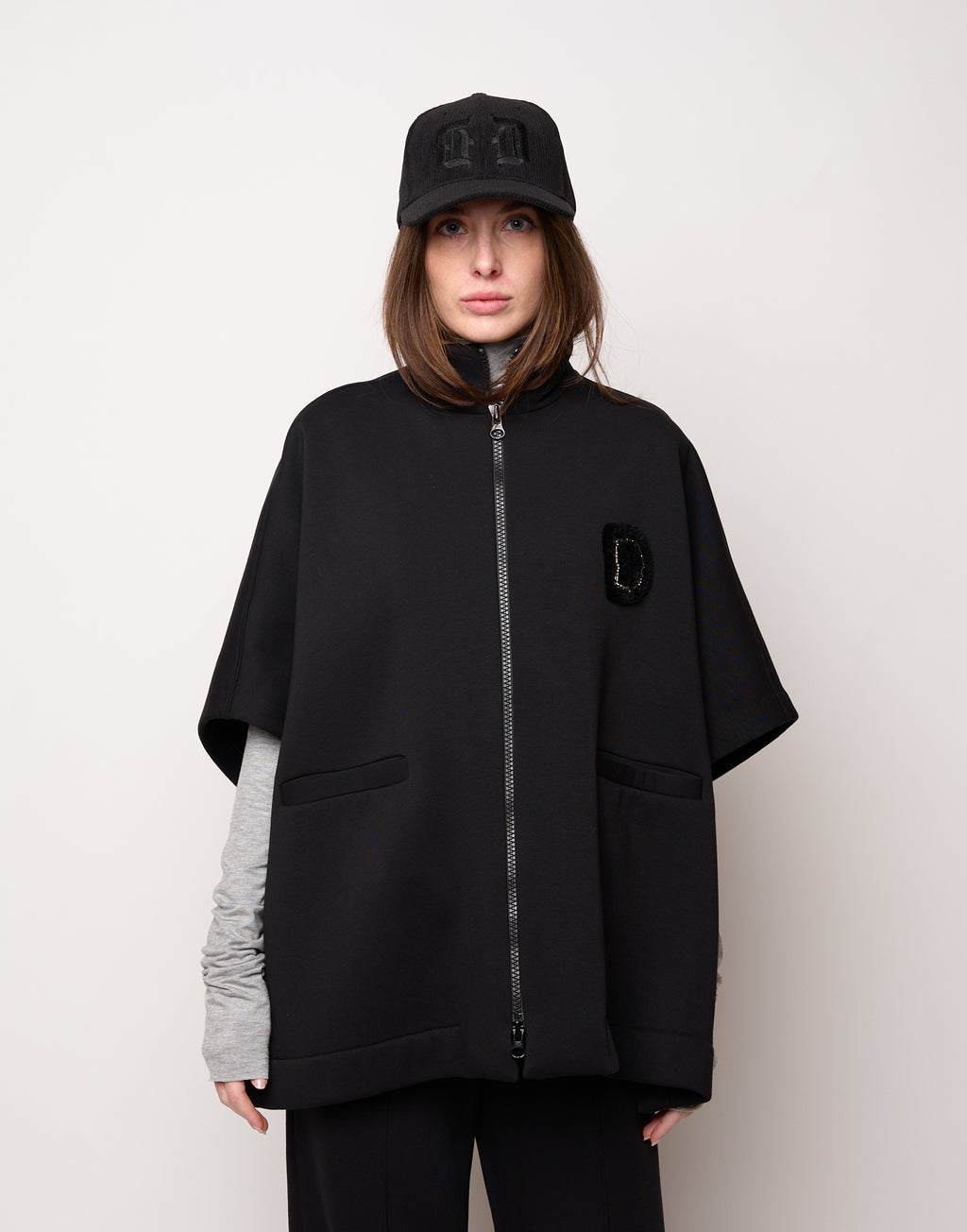 DOUUOD Cappa in Felpa Soft con Zip e Patch Nera