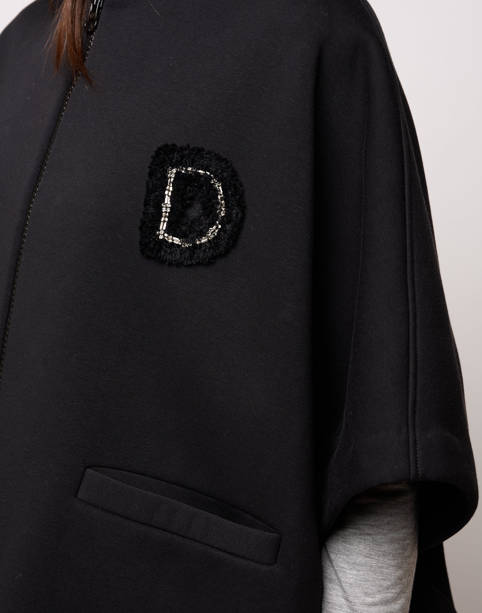 DOUUOD Cappa in Felpa Soft con Zip e Patch Nera