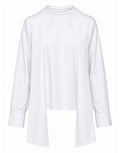 DOUUOD Blusa Girocollo Aperta sul Retro con Nastro Bianca