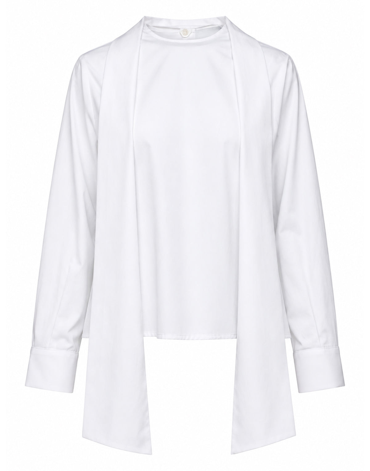 DOUUOD Blusa Girocollo Aperta sul Retro con Nastro Bianca