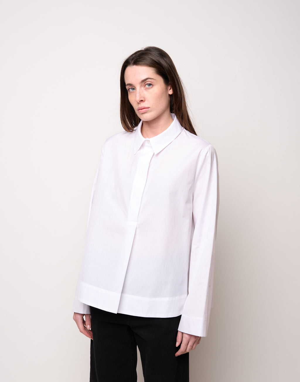 DOUUOD Camicia a Polo con Linea ad A Bianca