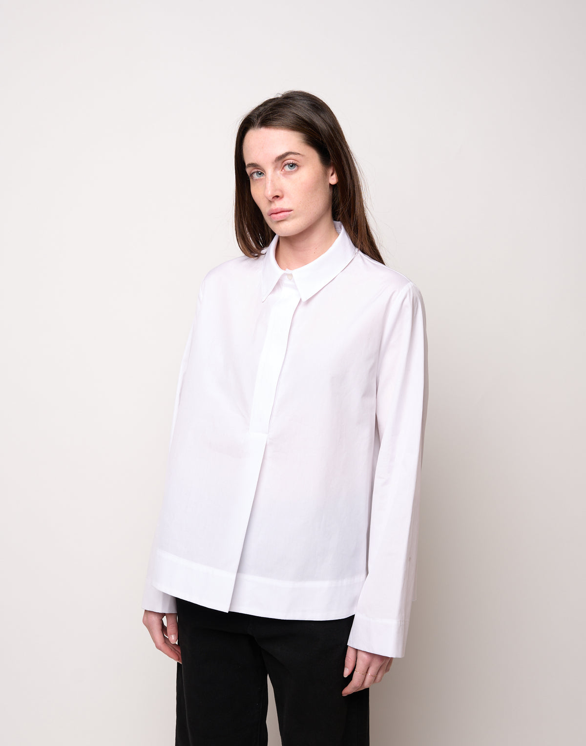 DOUUOD Camicia a Polo con Linea ad A Bianca