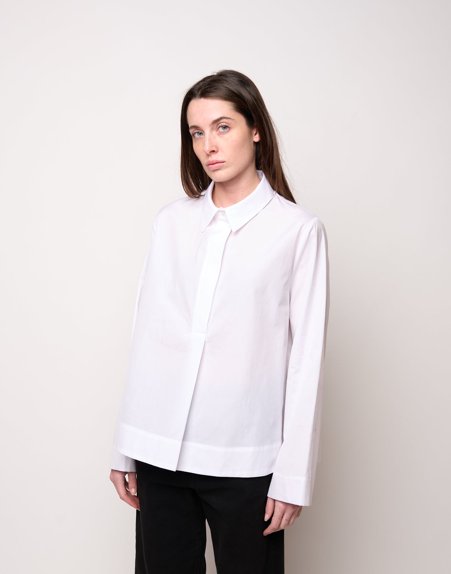 DOUUOD Camicia a Polo con Linea ad A Bianca