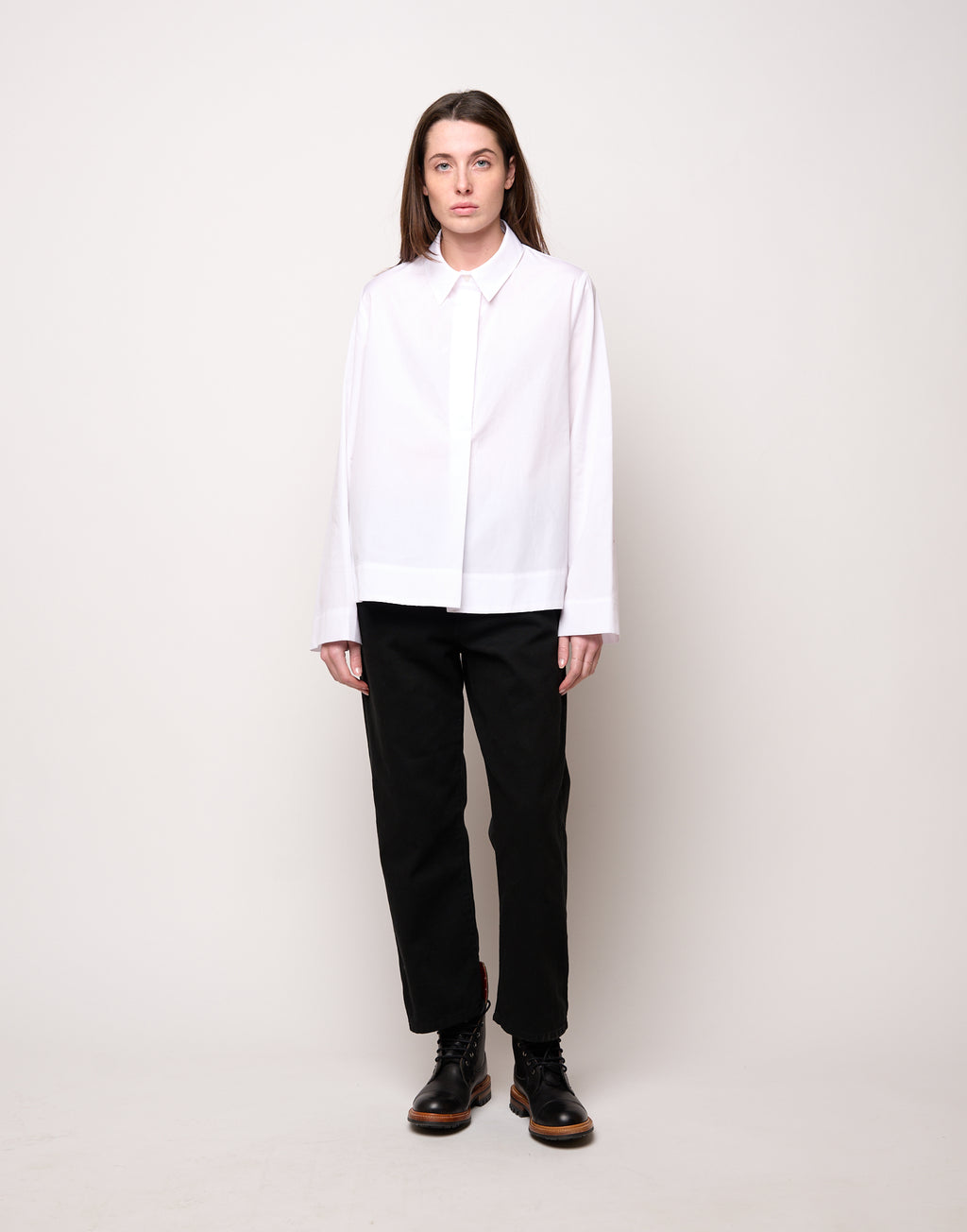 DOUUOD Camicia a Polo con Linea ad A Bianca