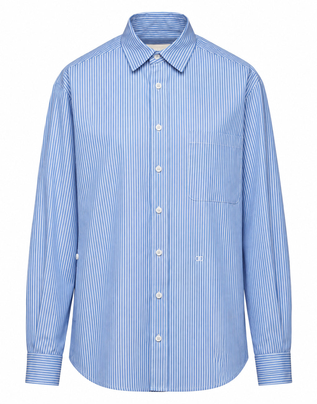 DOUUOD Camicia Genderless con Ricamo e Bottone Laterale a Righe Bianco/Azzurro