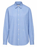 DOUUOD Camicia Genderless con Ricamo e Bottone Laterale a Righe Bianco/Azzurro
