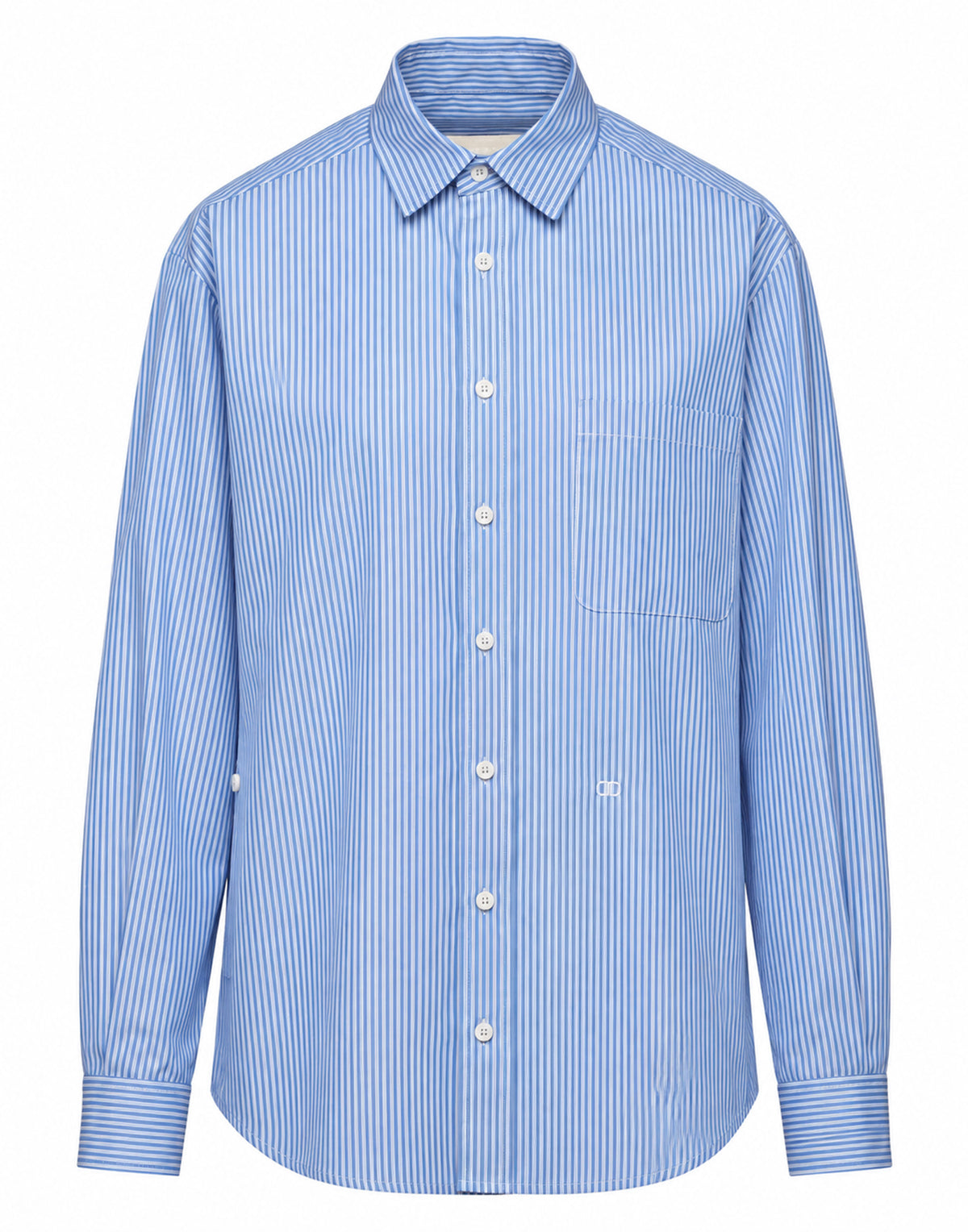 DOUUOD Camicia Genderless con Ricamo e Bottone Laterale a Righe Bianco/Azzurro