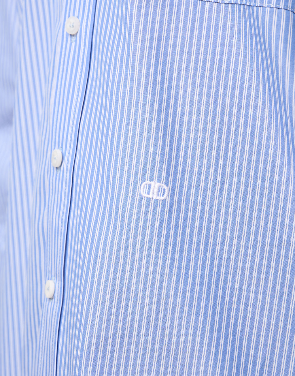 DOUUOD Camicia Genderless con Ricamo e Bottone Laterale a Righe Bianco/Azzurro