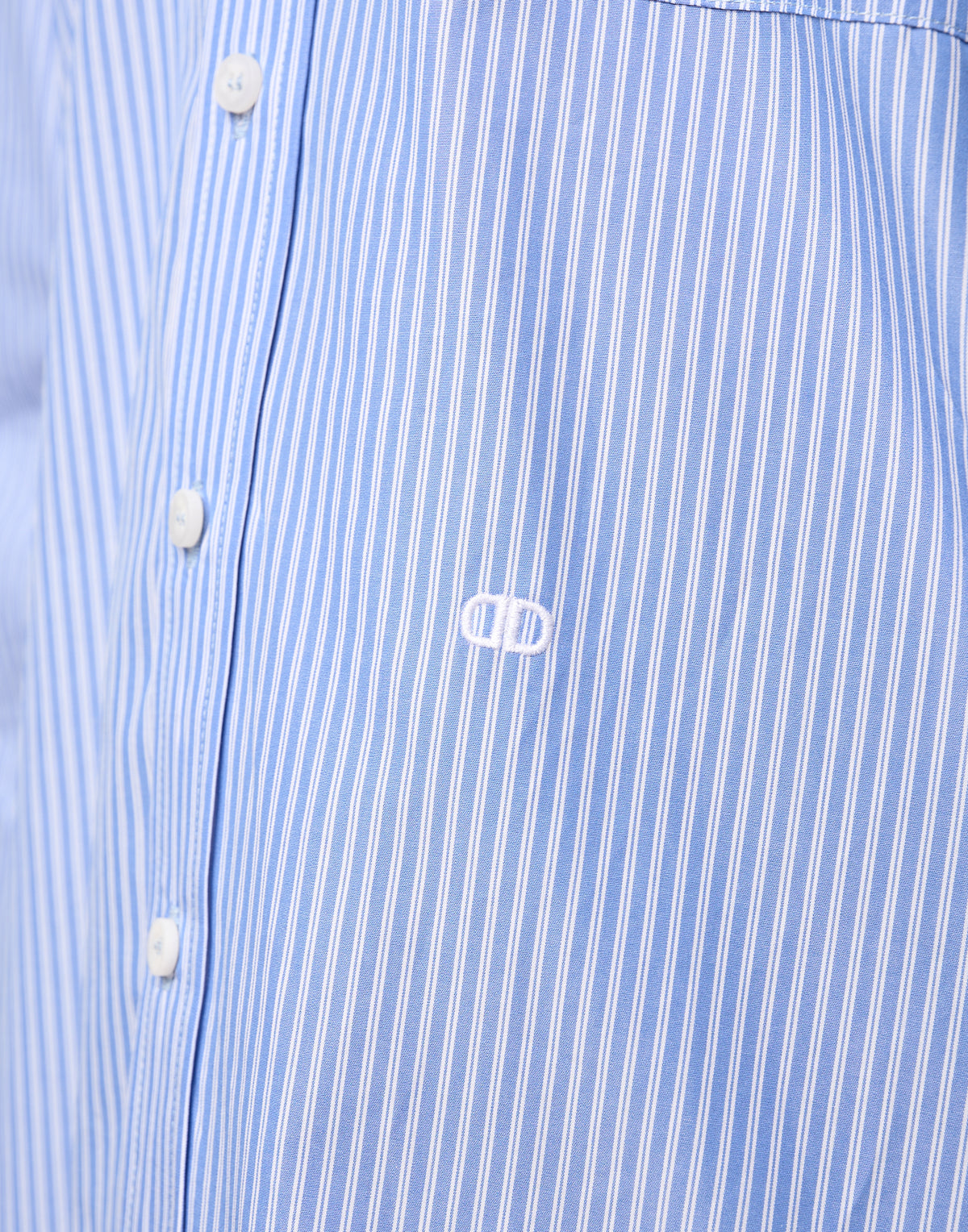 DOUUOD Camicia Genderless con Ricamo e Bottone Laterale a Righe Bianco/Azzurro