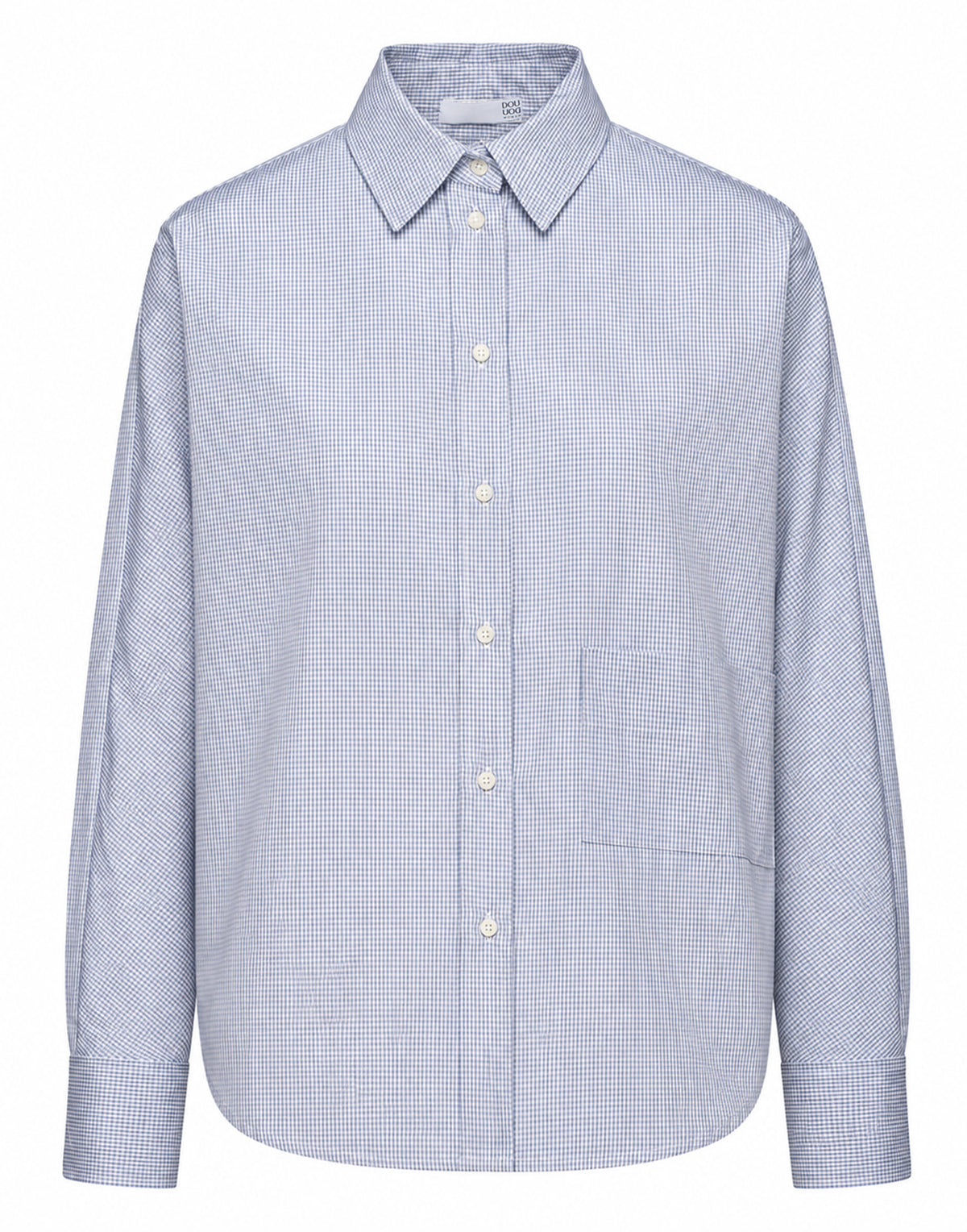 DOUUOD Camicia Taglio Kimono con Tasca a Quadretti Bianco/Blu