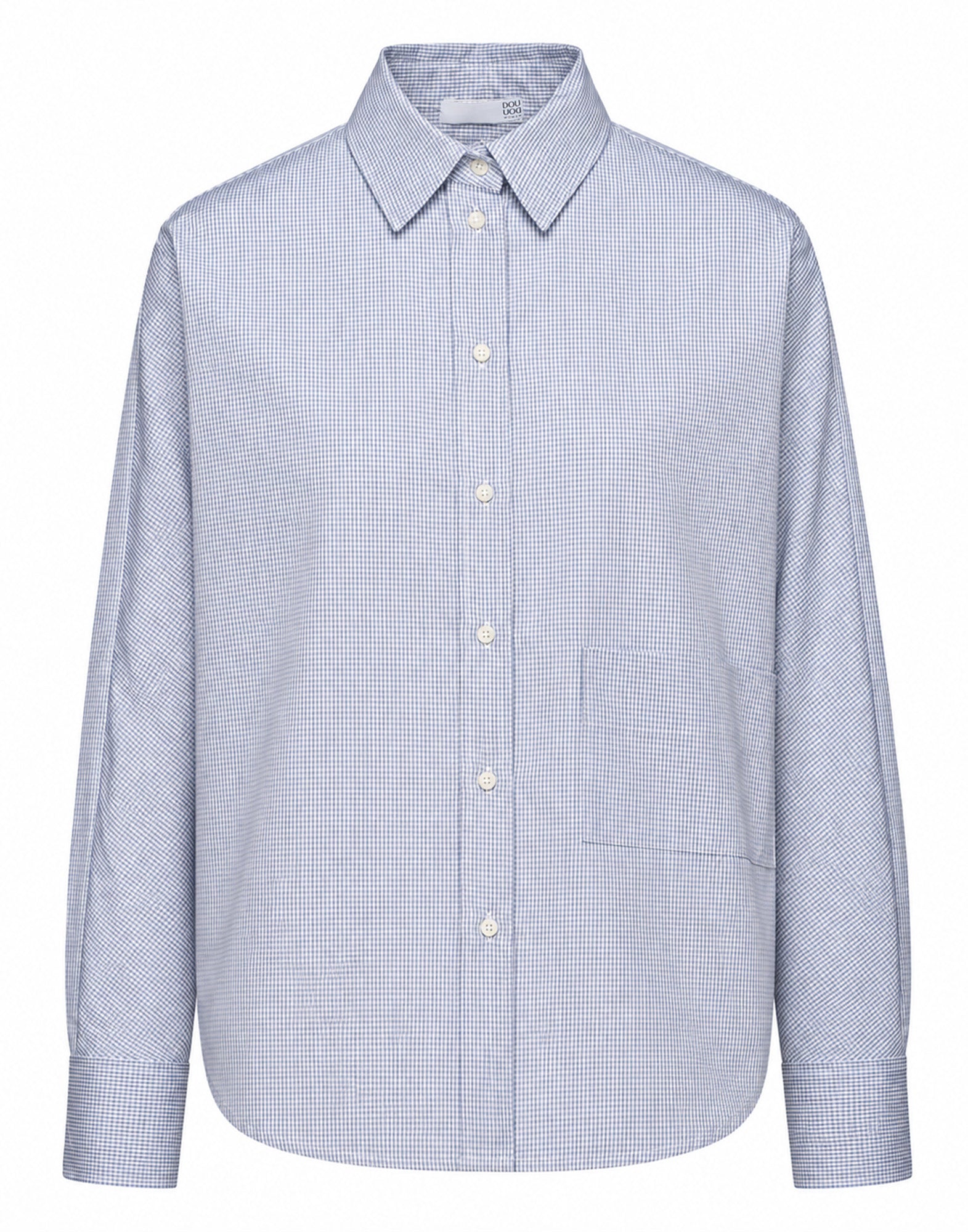 DOUUOD Camicia Taglio Kimono con Tasca a Quadretti Bianco/Blu