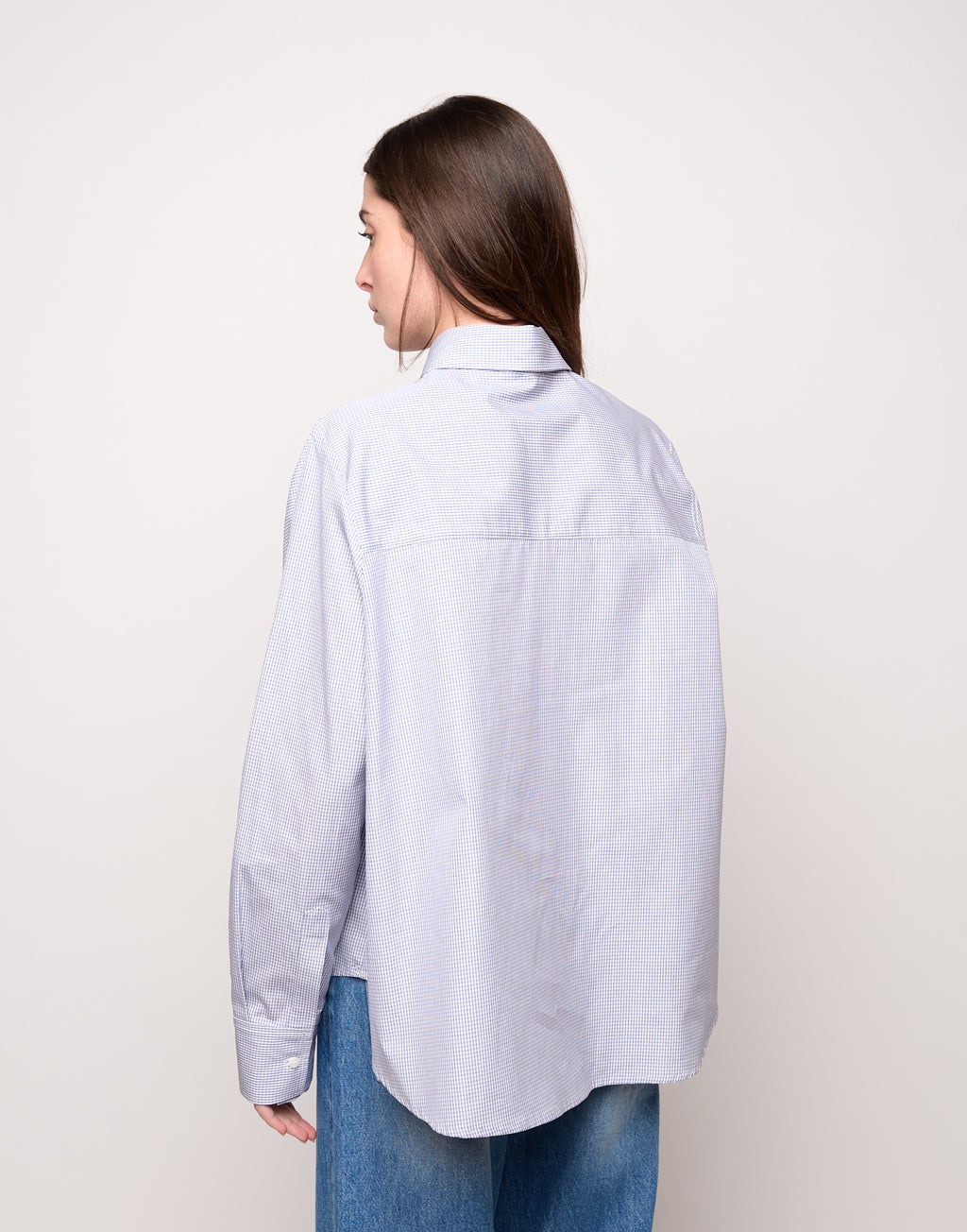 DOUUOD Camicia Taglio Kimono con Tasca a Quadretti Bianco/Blu