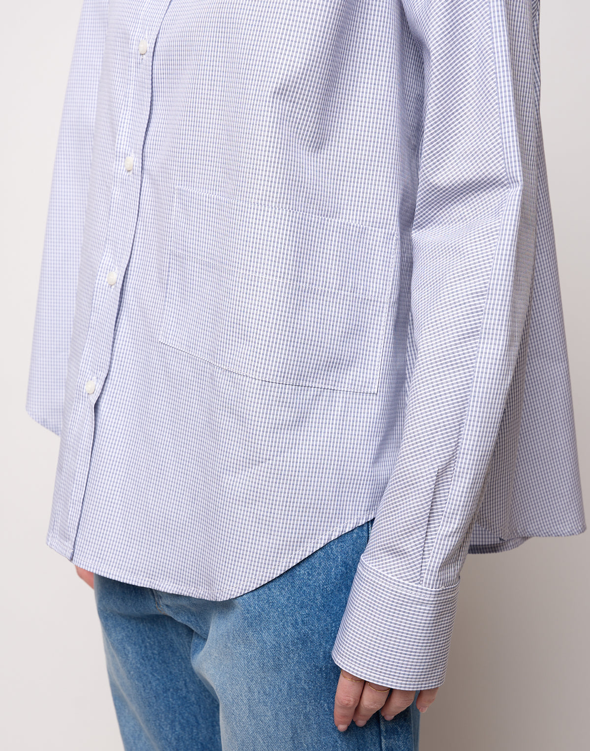 DOUUOD Camicia Taglio Kimono con Tasca a Quadretti Bianco/Blu