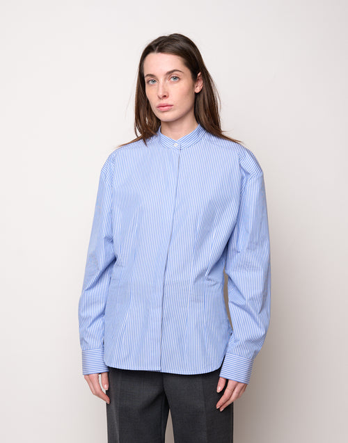 DOUUOD Camicia in Popeline di Cotone a Righe Bianco/Azzurro