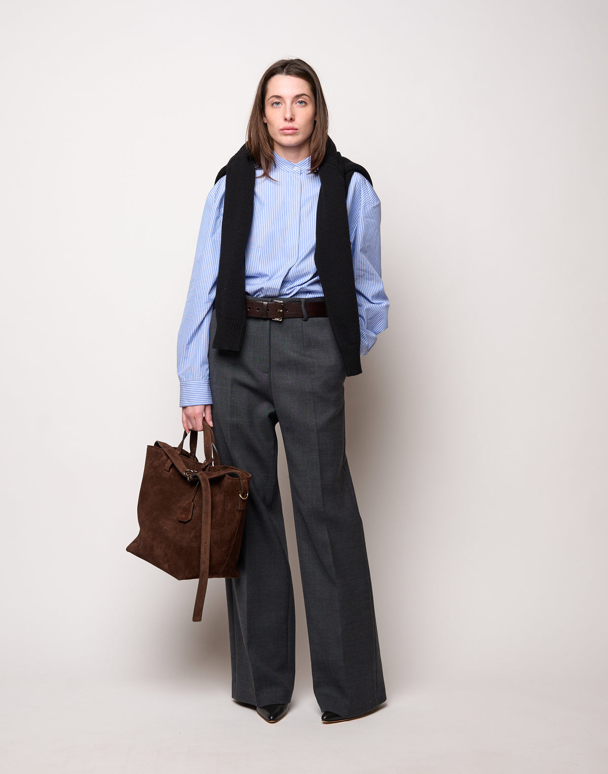 DOUUOD Camicia in Popeline di Cotone a Righe Bianco/Azzurro